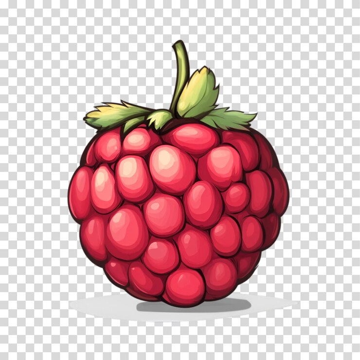 PSD ein bündel himbeeren mit einem grünen blatt, das auf einem durchsichtigen hintergrund mit png-ausschnitt isoliert ist