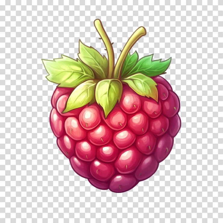 PSD ein bündel himbeeren mit einem grünen blatt, das auf einem durchsichtigen hintergrund mit png-ausschnitt isoliert ist