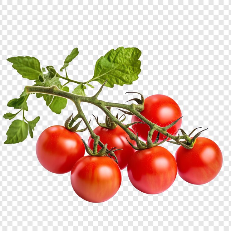 ein Bündel Kirschtomaten mit einem grünen Blatt