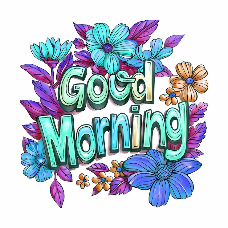 PSD ein buntes bild von blumen und die worte "guten morgen"