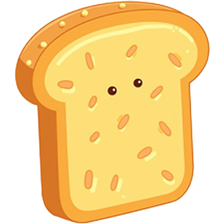 PSD ein cartoon-bild von einer brotscheibe mit einem schwarzen punkt an der unterseite