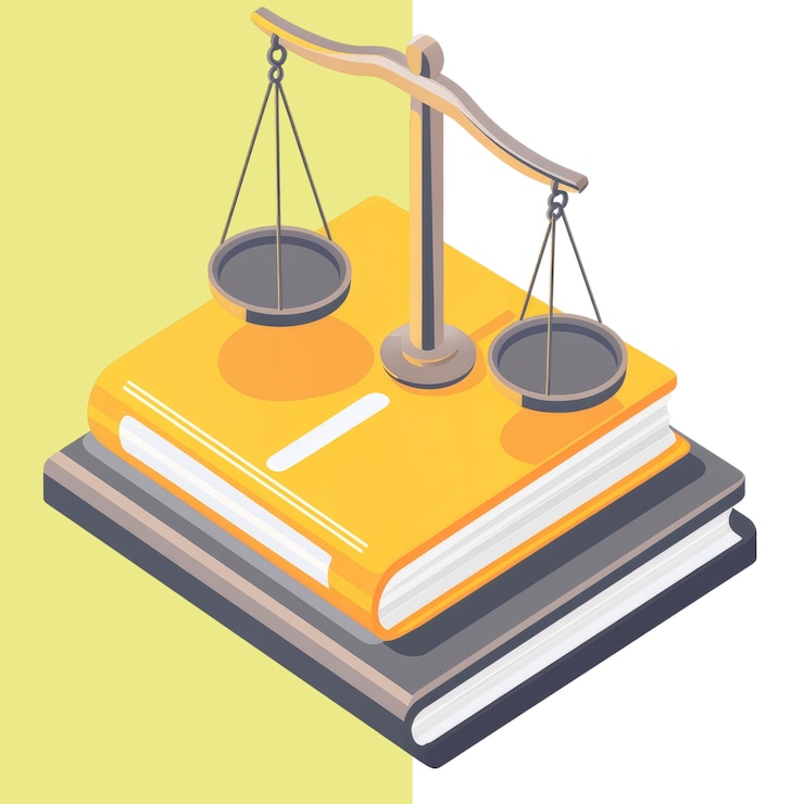 PSD ein cartoon-stil-symbol eines rechtsbuches mit schuppen oben ein gelbes und graues farbschema einfache formen 3d-rendering eines weißen hintergrunds transparenter alpha-hintergrund png