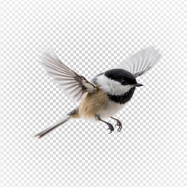 PSD ein chickadee fliegt isoliert auf einem durchsichtigen hintergrund png generative ai