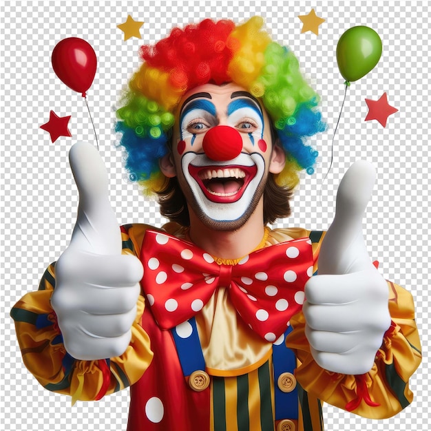 PSD ein clown mit dem thumbs-up-zeichen, auf dem steht: thumbs up