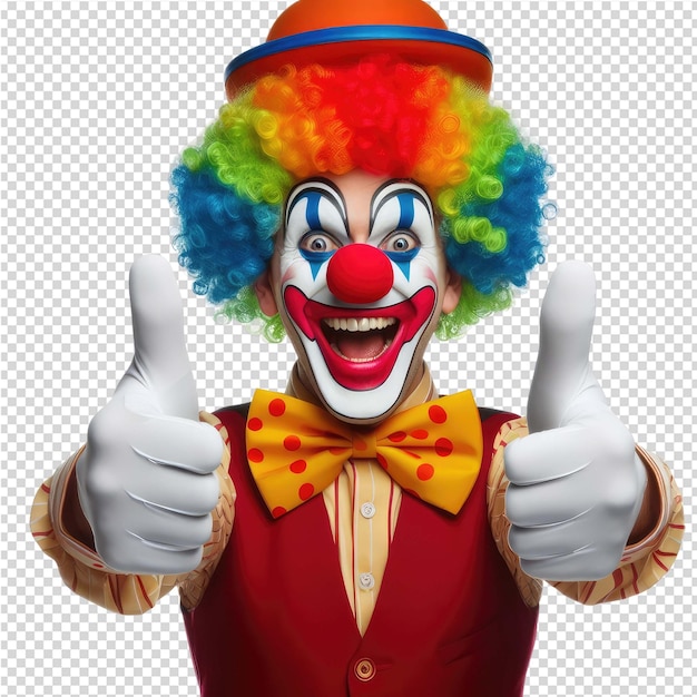 PSD ein clown mit dem thumbs-up-zeichen, das sagt, dass thumbs up