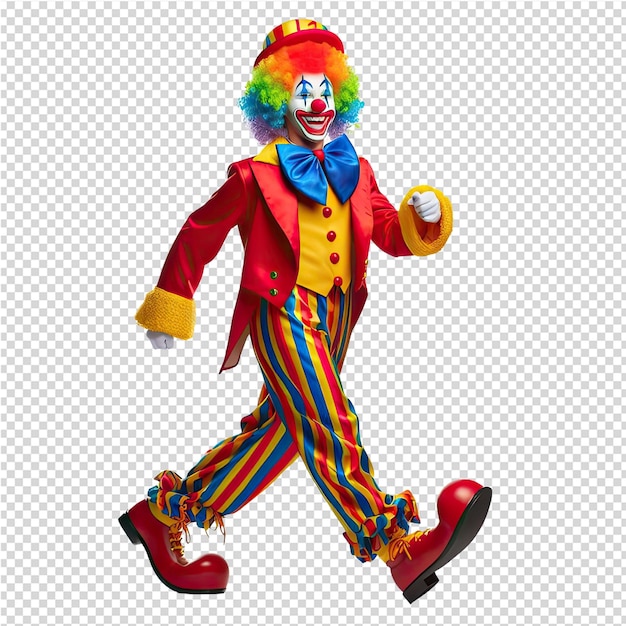 PSD ein clown mit hut und krawatte läuft vor einem bildschirm, auf dem steht: clown