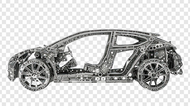 PSD ein collage-elektrofahrzeug aus verschiedenen tief gezogenen teilen aus metall auf durchsichtigem hintergrund (psd)