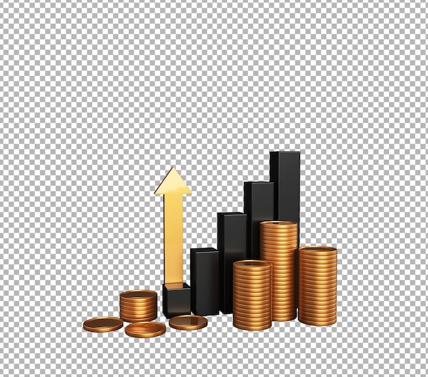ein Diagramm von Goldmünzen mit einem Prozentzeichen und einem Pfeil
