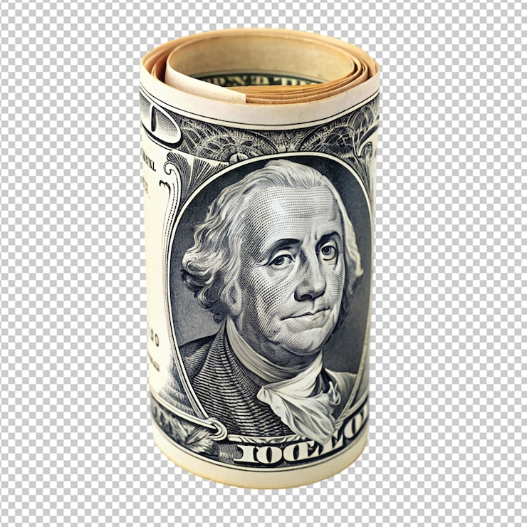 PSD ein dollar-banknoten-röhre auf durchsichtigem hintergrund
