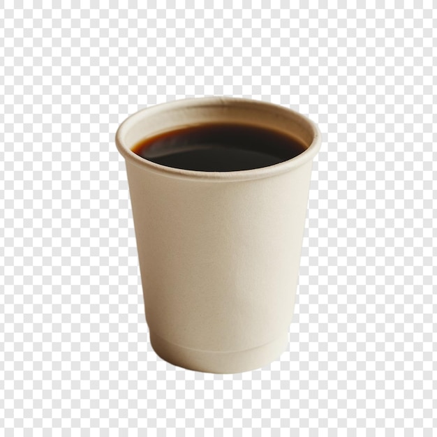 ein einfaches weißes Papierbecher, gefüllt mit reichem dunklem Kaffee, isoliert auf einem sauberen weißen Hintergrund