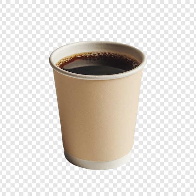 ein einfaches weißes Papierbecher, gefüllt mit reichem dunklem Kaffee, isoliert auf einem sauberen weißen Hintergrund