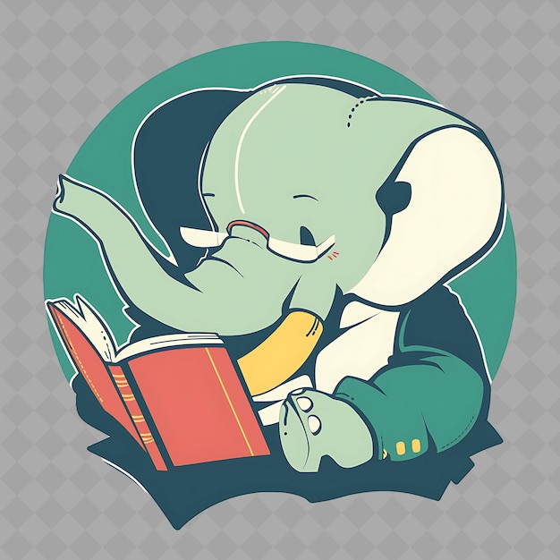 PSD ein elefant liest ein buch mit einem elefanten darauf