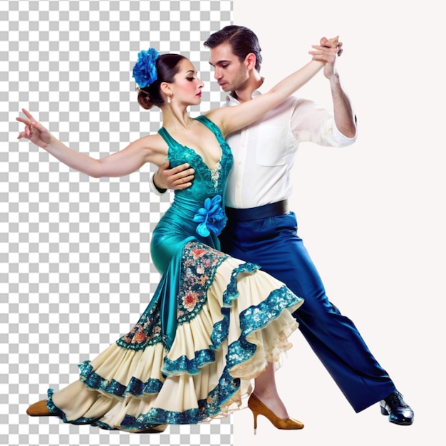Ein elegantes Paar tanzt Flamenco auf einem durchsichtigen Hintergrund