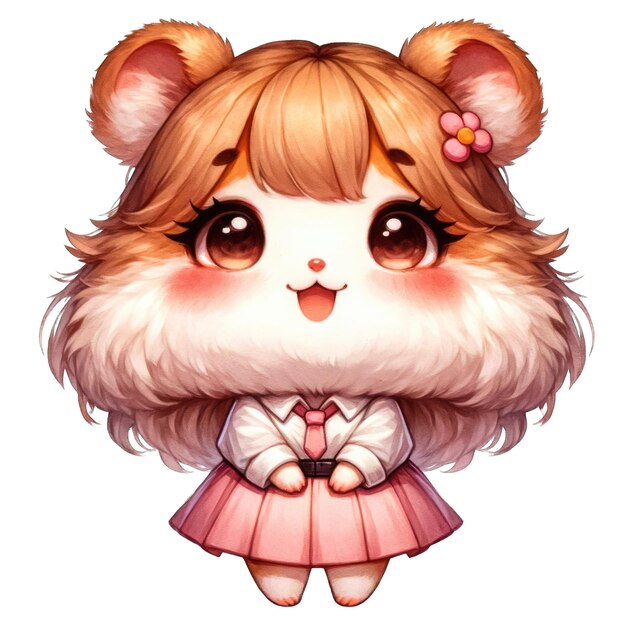 Ein entzückendes Chibi-Mädchen-Hamster trägt eine weiße Bluse und einen rosa Rock