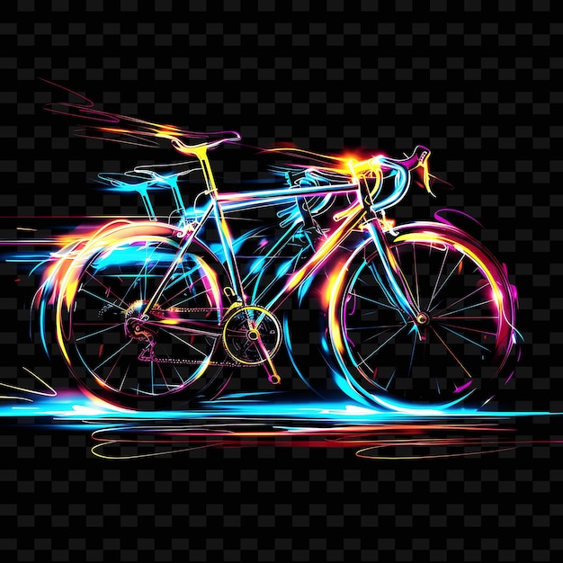 Ein fahrrad mit einem blauen und gelben licht darauf wird mit einem blau-grünen licht gezeichnet