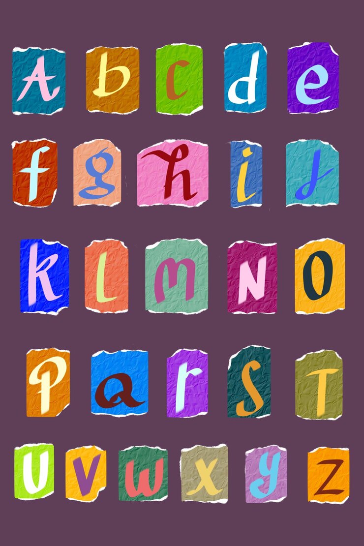 PSD ein farbenfrohes alphabet mit den buchstaben az darauf farbenfrohe ausschnitt-alphabetbuchstaben für kinder
