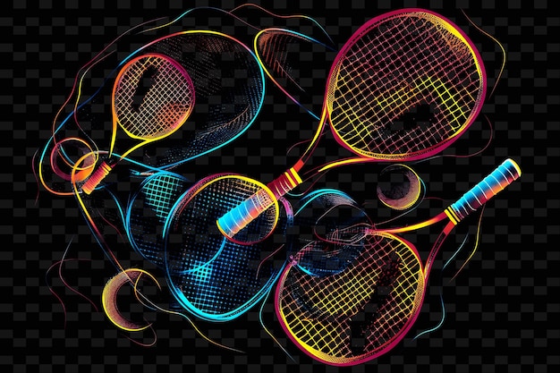 PSD ein farbenfrohes bild eines tennisschlägers mit dem wort tennis darauf