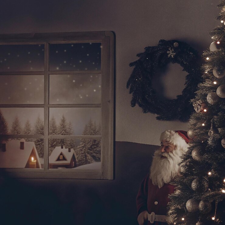 PSD ein fenster mit einem weihnachtsmann darauf