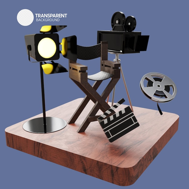Ein Filmprojektor sitzt auf einem Holzsockel mit einem Filmprojektor darauf.