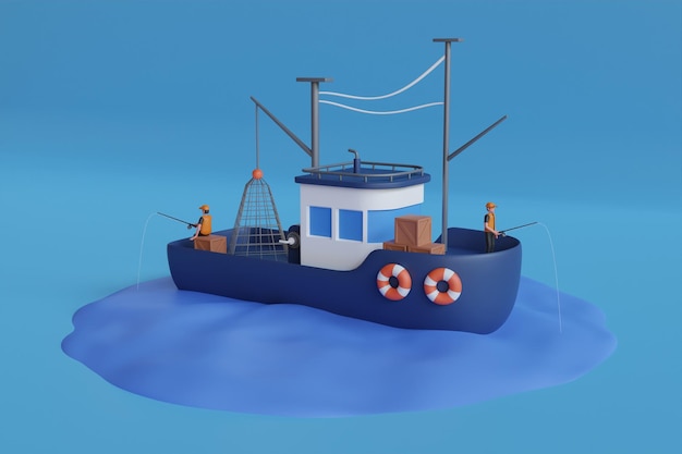 Ein Fischerboot mit einem Netz auf der Vorderseite