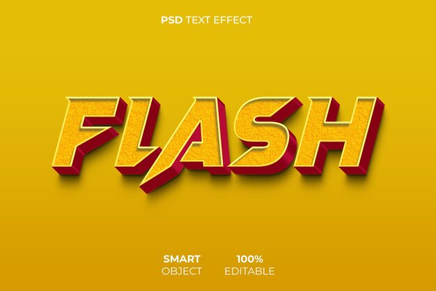 PSD ein flash-3d-texteffekt mit gelbem hintergrund