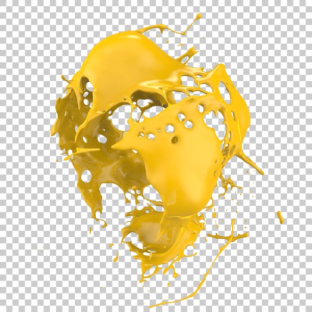 Ein flüssiger Spritzer, der auf einem transparenten Hintergrund isoliert ist. 3D-Rendering-Illustration