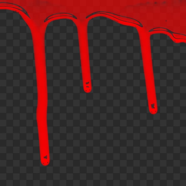 Ein flüssiges Blut fließt nach unten, isoliert auf einem transparenten Hintergrund.