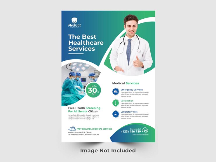 PSD ein flyer für ein gesundheitsdienstleistungsunternehmen