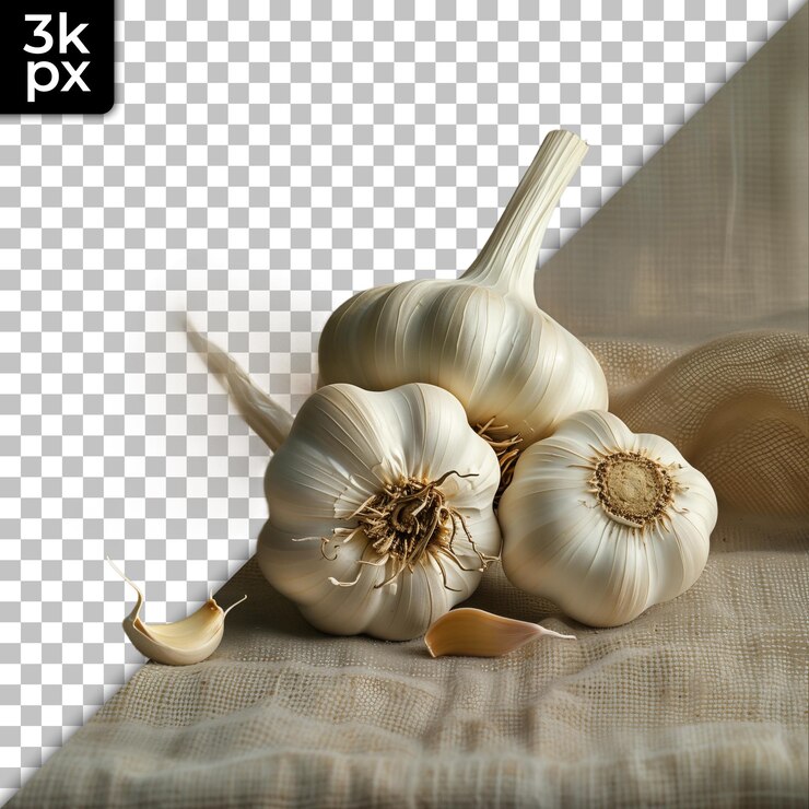 PSD ein foto eines knoblauchs und ein bild eines knublauchs