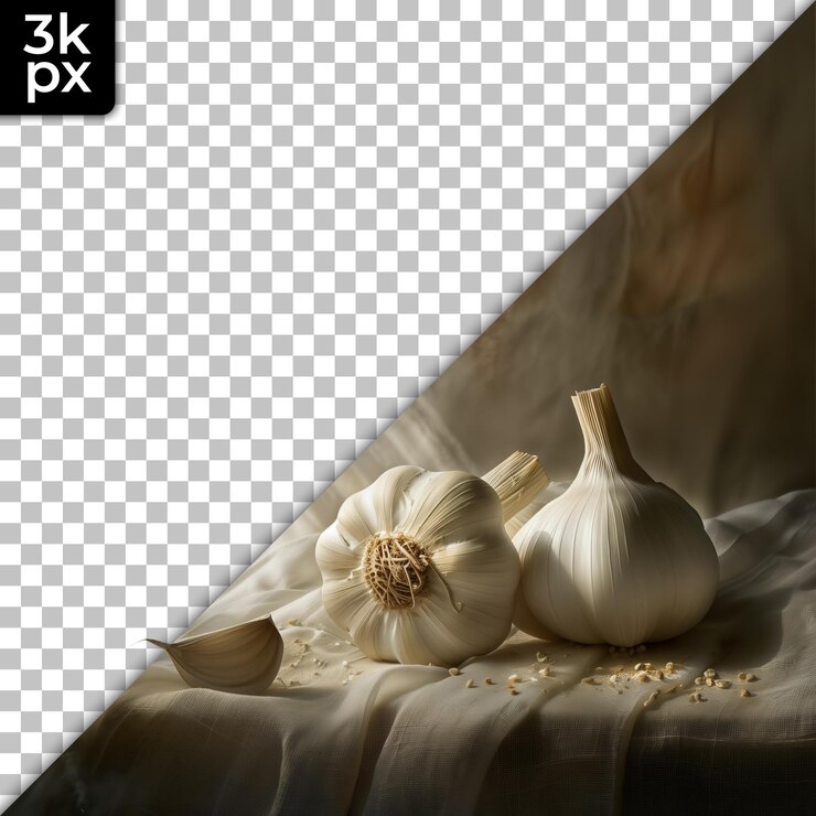 PSD ein foto von knoblauch und knoblauc mit schwarz-weißem hintergrund