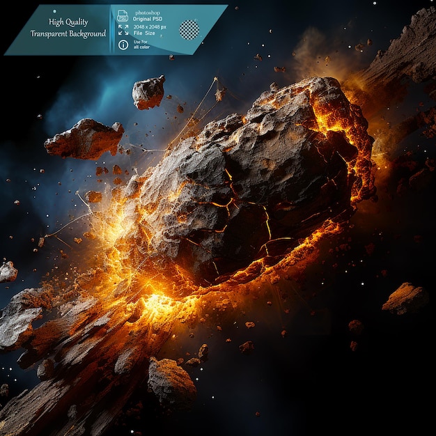 Ein Fragment eines Meteoroids, der seinen Durchgang durch die Atmosphäre überlebt, auf durchsichtigem Hintergrund