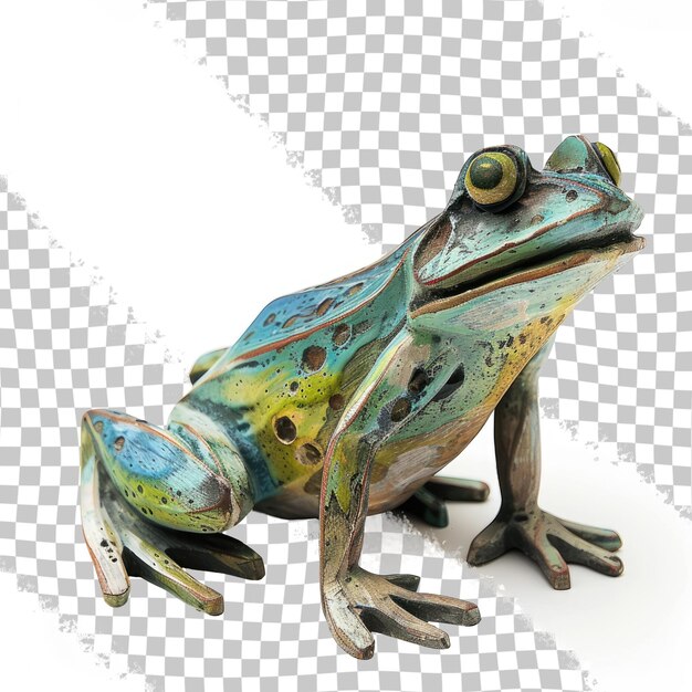 PSD ein frosch, der auf einem weißen hintergrund mit einem blauen fleck steht