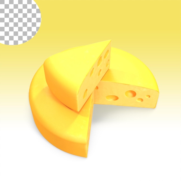PSD ein ganzer gelber käsekopf mit einem geschnittenen stück