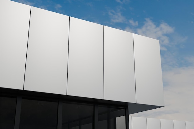 ein Gebäude mit einem großen Fenster, auf dem der Name des Unternehmens steht