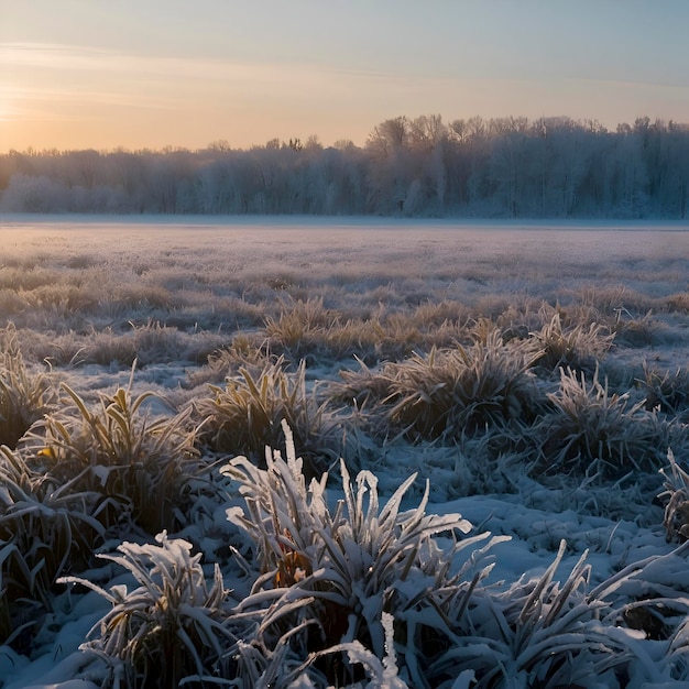 Ein gefrorenes, schneebedecktes sibirisches feld