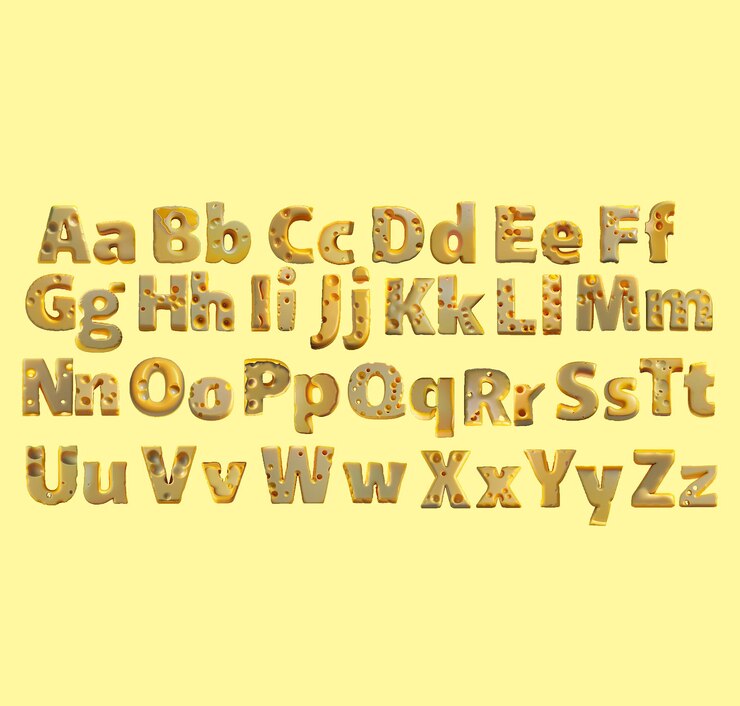 PSD ein gelber hintergrund mit einem abc auf käse