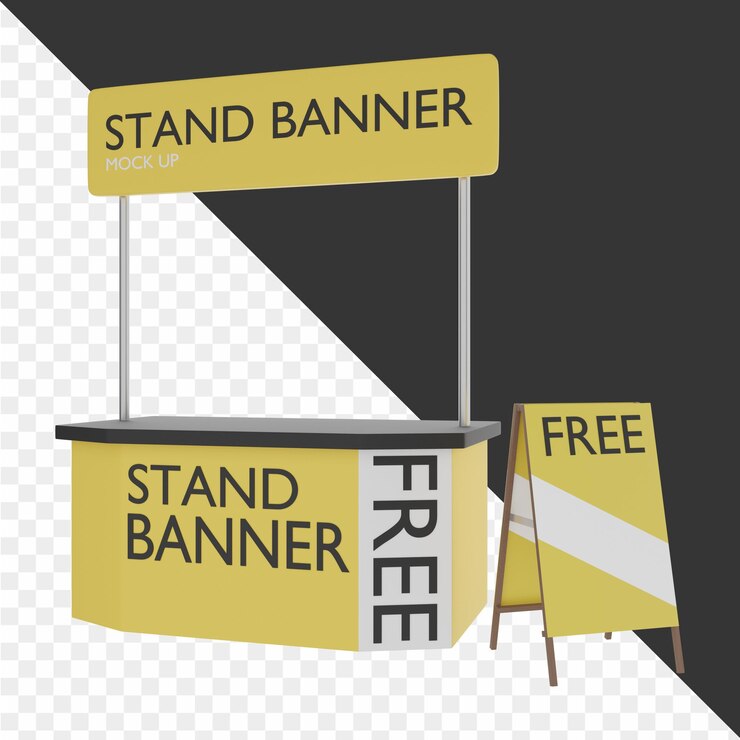 PSD ein gelbes schild, auf dem steht: stand free banner