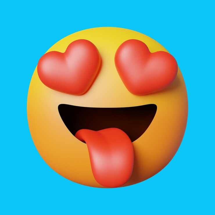 Ein gelbes Smiley-Gesicht mit Herzen auf den Augen und den Wörtern Liebe auf der Unterseite