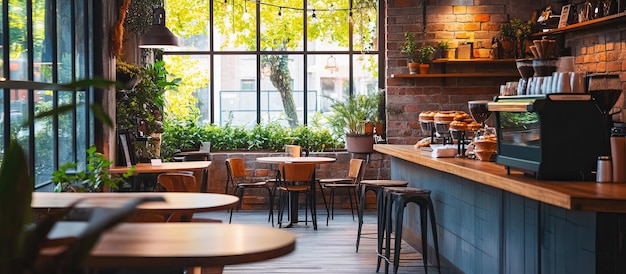 Ein gemütliches Café mit großen Fenstern