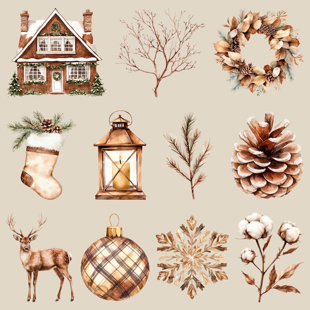 Ein gemütliches Weihnachtsdekorationselement-Set psd