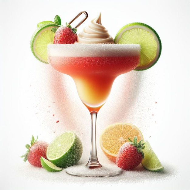 PSD ein glas cocktail mit erdbeeren und einer erdbeere darauf