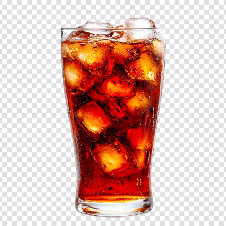 PSD ein glas eistee mit eiswürfeln auf einem durchsichtigen hintergrund