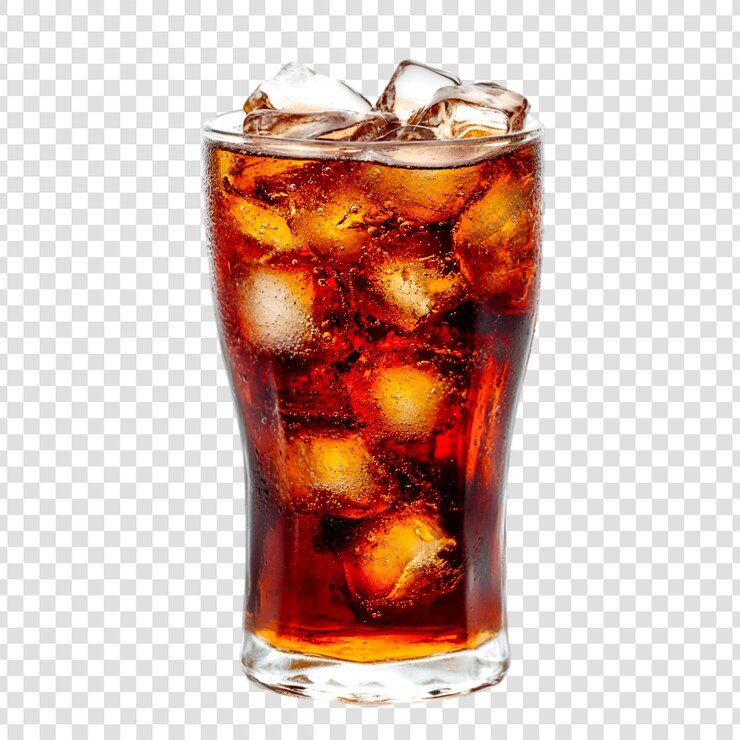 PSD ein glas eistee mit eiswürfeln auf einem durchsichtigen hintergrund