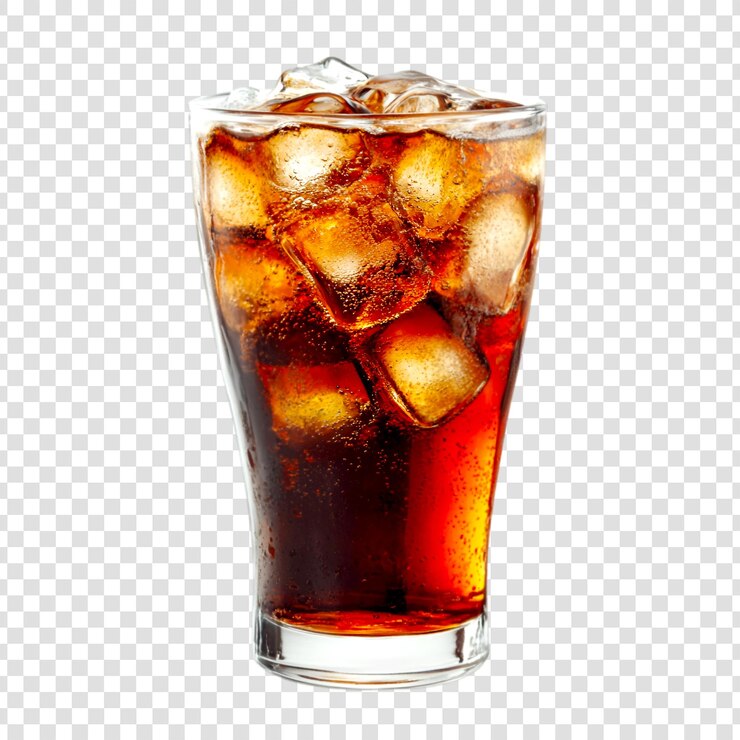PSD ein glas eistee mit eiswürfeln auf einem durchsichtigen hintergrund