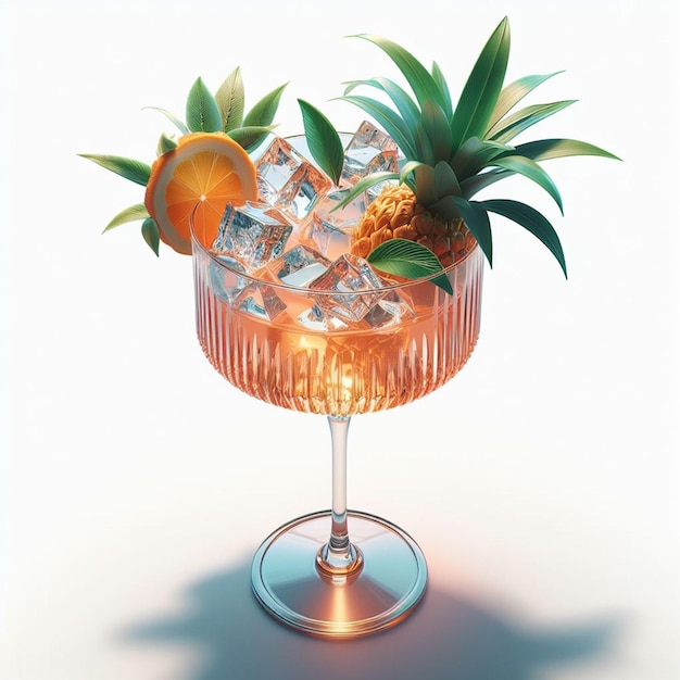 PSD ein glas eiswürfel sitzt auf einem tisch mit einer ananas und einer ananas