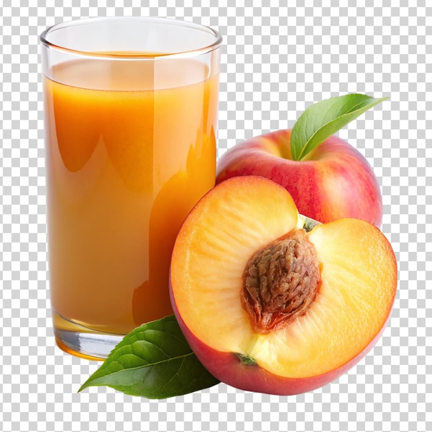 PSD ein glas orangensaft und ein pfirsich auf durchsichtigem hintergrund