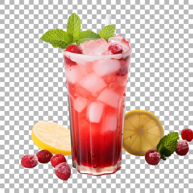 ein Glas rotes Getränk mit Beeren und einem Zitronenkeil