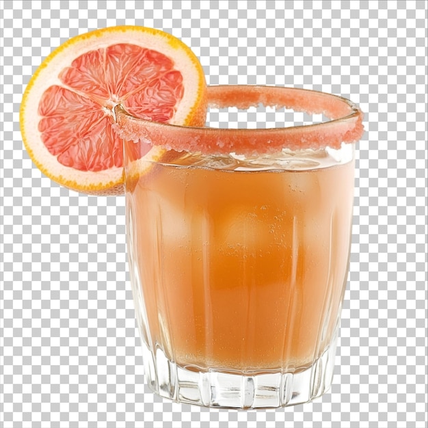 ein Glas Saft mit einer Scheibe Grapefruit auf durchsichtigem Hintergrund