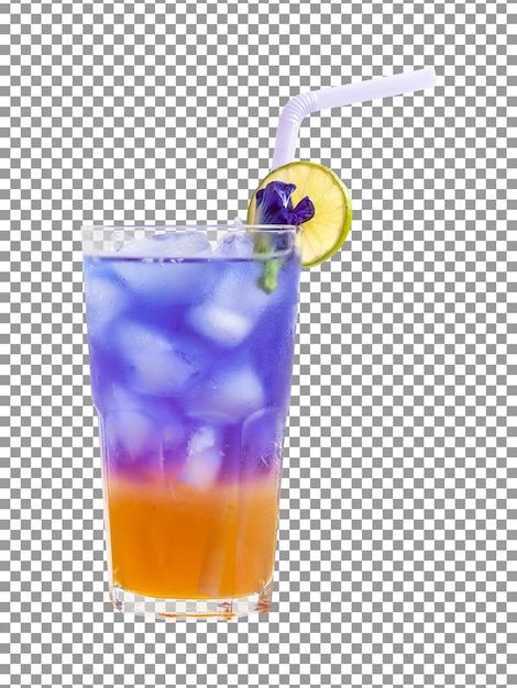 Ein Glas Schmetterlingserbsensaft mit Honig auf transparentem Hintergrund