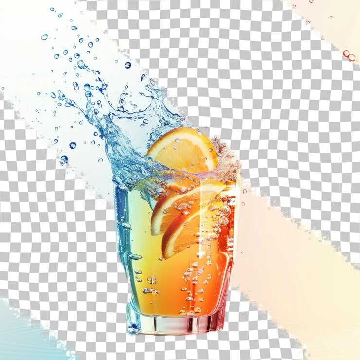 PSD ein glas wasser mit orangenscheiben und einem bild einer zitrone